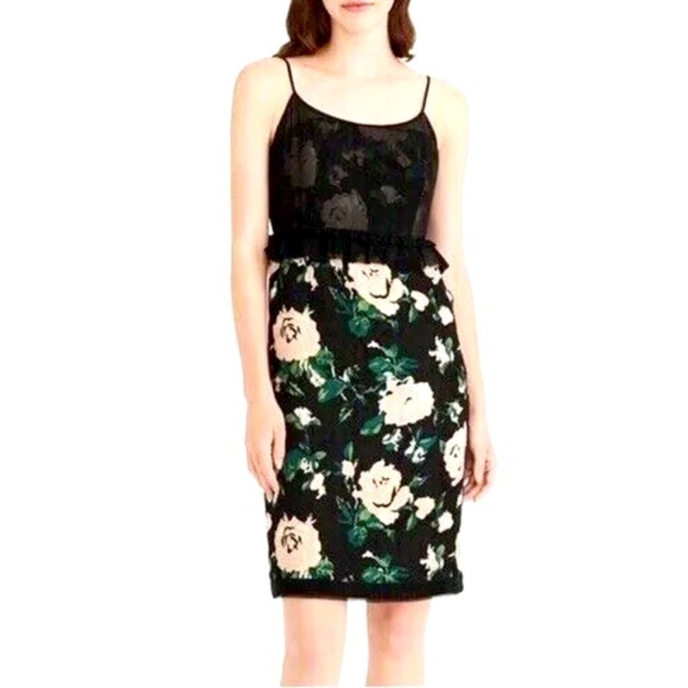 Club Monaco Jorrdynne Black Floral Wool Silk Blend Cocktail Party Dress Size 8